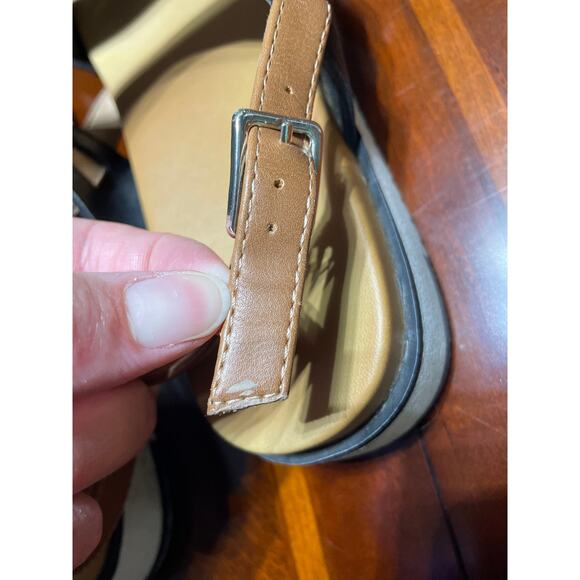 Call it Spring Women Sz 9 Sandals DoubleStrap Vegan Ankle Strap Buckle Black Tan - Picture 5 of 9